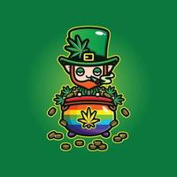 simpatico leprechaun che fuma erba con l'oro vettore