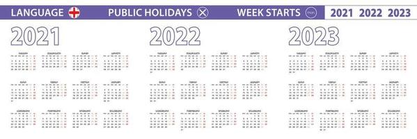 semplice modello di calendario in georgiano per gli anni 2021, 2022, 2023. la settimana inizia da lunedì. vettore