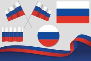 set di bandiere della russia in diversi modelli, icona, bandiere sventolanti con nastro con sfondo. vettore libero