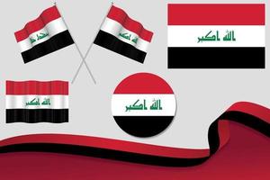 set di bandiere irachene in diversi modelli, icona, bandiere sventolanti con nastro con sfondo. vettore libero