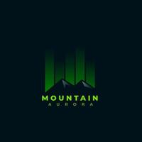 montagna del nord con logo aurora. logo sfumato aurora. logo dell'aurora boreale. sagoma di montagna