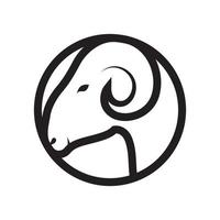 cerchio minimalista con disegno del logo di capra testa, illustrazione dell'icona del simbolo grafico vettoriale idea creativa