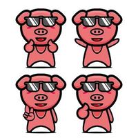 raccolta di set di simpatici maiale mascotte design. Isolato su uno sfondo bianco. simpatico personaggio mascotte logo idea bundle concept vettore