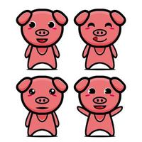 raccolta di set di simpatici maiale mascotte design. Isolato su uno sfondo bianco. simpatico personaggio mascotte logo idea bundle concept vettore