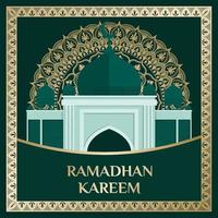 saluti ramadan kareem, feed post sfondo piazza ornamento islamico illustrazione con moschea vettore