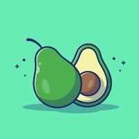 illustrazione dell'icona di vettore del fumetto di avocado e fette di avocado. cibo natura icona concetto isolato vettore premium. stile cartone animato piatto