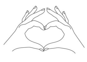 mani di donna che mostrano il gesto a forma di cuore, illustrazione vettoriale di line art, schizzo. simbolo d'amore. tema di appuntamenti, matrimoni e San Valentino. stampa per carte, vestiti, design e decorazioni stagionali