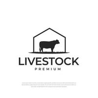Angus mucca manzo emblema etichetta vettore casa bovini logo design