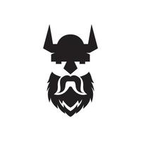 design del logo della barba lunga vichinga del viso nero, illustrazione dell'icona del simbolo grafico vettoriale idea creativa