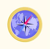 bussola icona vettoriale illustrazione colorata con mappa del mondo all'interno e metallo dorato per la grafica di navigazione di viaggio o il business dell'istruzione scientifica