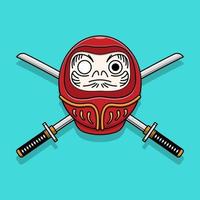 bambola giapponese daruma con spada katana, illustrazione vettoriale eps.10