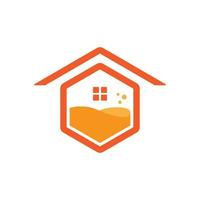 casa a forma esagonale con disegno del logo astratto miele, illustrazione dell'icona del simbolo grafico vettoriale idea creativa