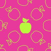 le mele sono un modello senza cuciture. sagoma e contorno di mele verdi su sfondo rosa. semplice sfondo vettoriale astratto. per carta, copertina, tessuto, confezioni regalo.