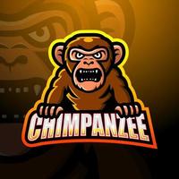 design del logo esport della mascotte dello scimpanzé vettore