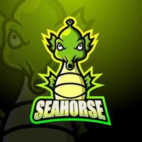 design del logo esport della mascotte del cavalluccio marino vettore