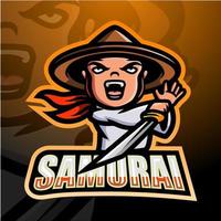 design del logo esport della mascotte del samurai vettore
