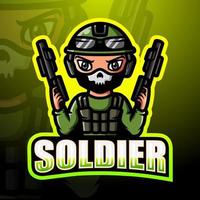 design del logo esport della mascotte del soldato vettore