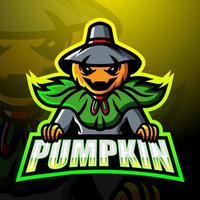 design del logo esport della mascotte della zucca di halloween vettore