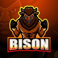 forte design del logo esport della mascotte del bisonte vettore