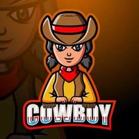 design del logo esport della mascotte del cowboy vettore