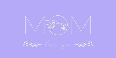 mamma lettering design con donna e bambino mano linea arte illustrazione vettoriale