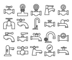 icone di rubinetto, rubinetto dell'acqua e manometro vettore