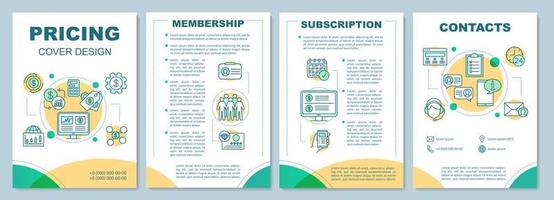 layout del modello di brochure dei prezzi. appartenenza e abbonamento. volantino, opuscolo, design di stampa di volantini con illustrazioni lineari. layout di pagina vettoriali per riviste, relazioni annuali, manifesti pubblicitari