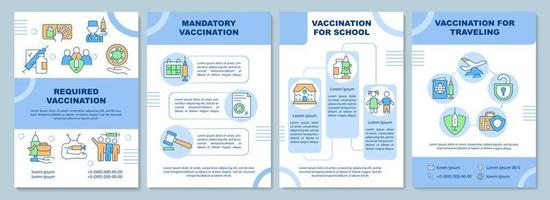 modello di opuscolo vaccinazione richiesta. per la scuola e i viaggi. volantino, opuscolo, stampa depliant, copertina con icone lineari. layout vettoriali per presentazioni, relazioni annuali, pagine pubblicitarie