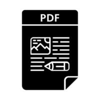 icona del glifo del file pdf. formato di documento portatile. simbolo della sagoma. spazio negativo. illustrazione vettoriale isolato