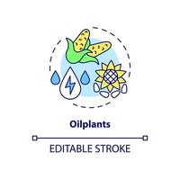 icona del concetto di piante oleaginose. fonte di energia della biomassa sull'illustrazione della linea sottile dell'idea astratta dell'azienda agricola. produzione di bioenergia. disegno di contorno isolato. tratto modificabile. roboto-medium, una miriade di caratteri pro-grassetto utilizzati vettore
