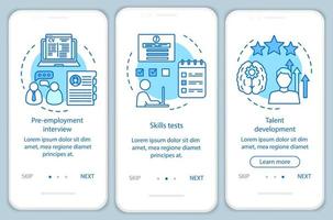 crescita della carriera baby blue onboarding modello vettoriale dello schermo della pagina dell'app mobile. prova di occupazione. procedura dettagliata del sito Web del colloquio di lavoro con illustrazioni lineari. ux, ui, gui concetto di interfaccia per smartphone