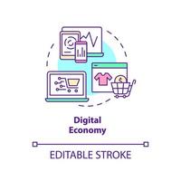 icona del concetto di economia digitale. commercio elettronico. modelli economici idea astratta linea sottile illustrazione. disegno di contorno isolato. tratto modificabile. arial, una miriade di caratteri pro-grassetto utilizzati vettore