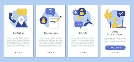 contattaci modello vettoriale dello schermo della pagina dell'app mobile. descrivi il problema, chiedi aiuto. servizio di assistenza clienti. helpdesk. istruzioni per il sito Web design piatto. ux, ui, gui concetto di cartone animato interfaccia smartphone