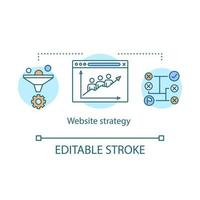 icona del concetto di strategia del sito web. illustrazione della linea sottile dell'idea di marketing digitale. traffico, monitoraggio dell'audience. tasso di conversione delle vendite. marketing mirato. disegno di contorno isolato vettoriale. tratto modificabile vettore