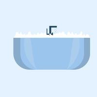 vasca da bagno con bolle di schiuma all'interno. interno del bagno. illustrazione piatta su sfondo blu. vettore