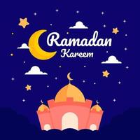 illustrazione del ramadan kareem con la luna crescente e il concetto di moschea. stile cartone animato design piatto vettore