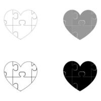 cuore con puzzle l'icona di colore grigio nero impostato vettore