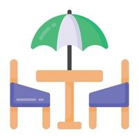 sedie e ombrellone che denotano l'icona piatta del caffè di strada vettore