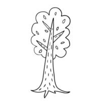 carino doodle, albero di cartoni animati isolato su sfondo bianco. icona di schizzo disegnato a mano della foresta. vettore