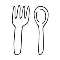 cartone animato doodle lineare forchetta e cucchiaio isolati su sfondo bianco. vettore