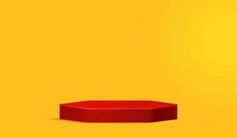 pubblicità del piedistallo del podio rosso per la visualizzazione del prodotto su uno studio vuoto, forma cilindrica per la presentazione del prodotto vettore