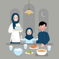 simpatica famiglia musulmana iftar sahoor in ramadan e eid mubarak vettore