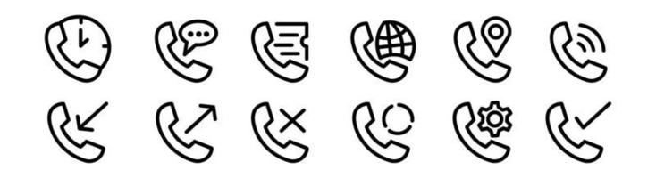 icona di chiamata contattaci logo dell'app mobile principale. icona lineare nera simbolo telefono cellulare in entrata vettore