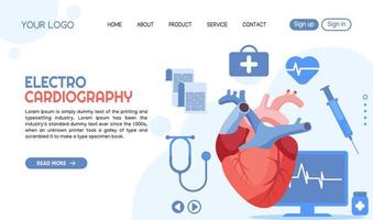 illustrazione del vettore di trattamento del cuore elettrodiografia modello pagina di destinazione