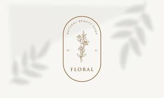 logo disegnato a mano di elemento floreale botanico con fiori selvatici e foglie. logo per spa e salone di bellezza, boutique, negozio biologico, matrimonio, designer floreale, interni, fotografia, cosmetici. vettore