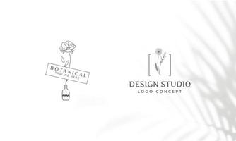 logo disegnato a mano di elemento floreale botanico con fiori selvatici e foglie. logo per spa e salone di bellezza, boutique, negozio biologico, matrimonio, designer floreale, interni, fotografia, cosmetici. vettore