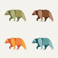 set di immagini di design del logo in poli basso dell'orso grizzly vettore