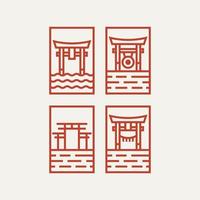 torii gate minimalista line art set logo design vettore