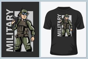 militare, personaggio dell'esercito per il design della maglietta vettore