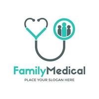 modello di logo di vettore medico di famiglia. questo logo usa il simbolo dello stetoscopio. adatto alla salute.